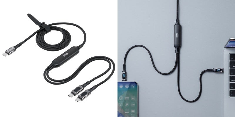 2台同時に充電できる！電力表示機能付きで100W対応の2in1 Type-Cケーブルを10月28日に発売