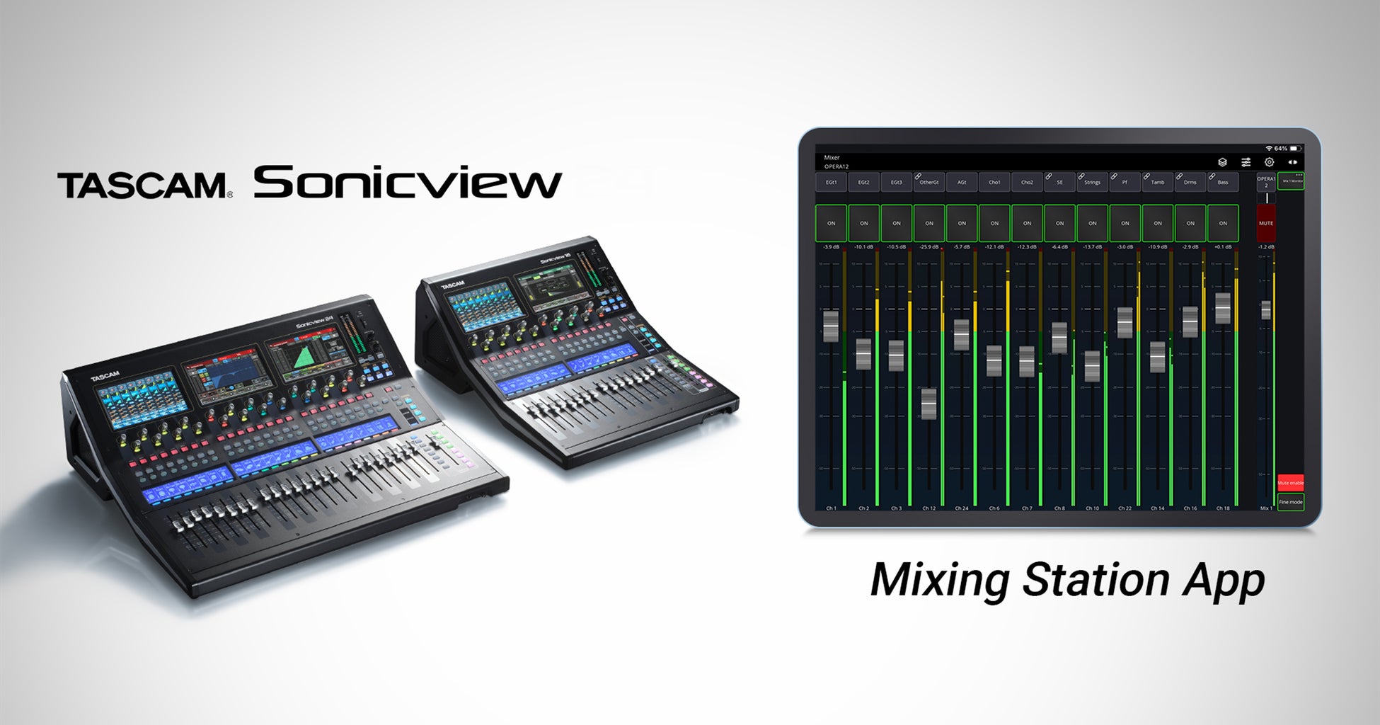 デジタルミキサー『TASCAM Sonicview』にリモートコントロールアプリ『Mixing Station』が対応、複数デバイスから同時操作が可能に