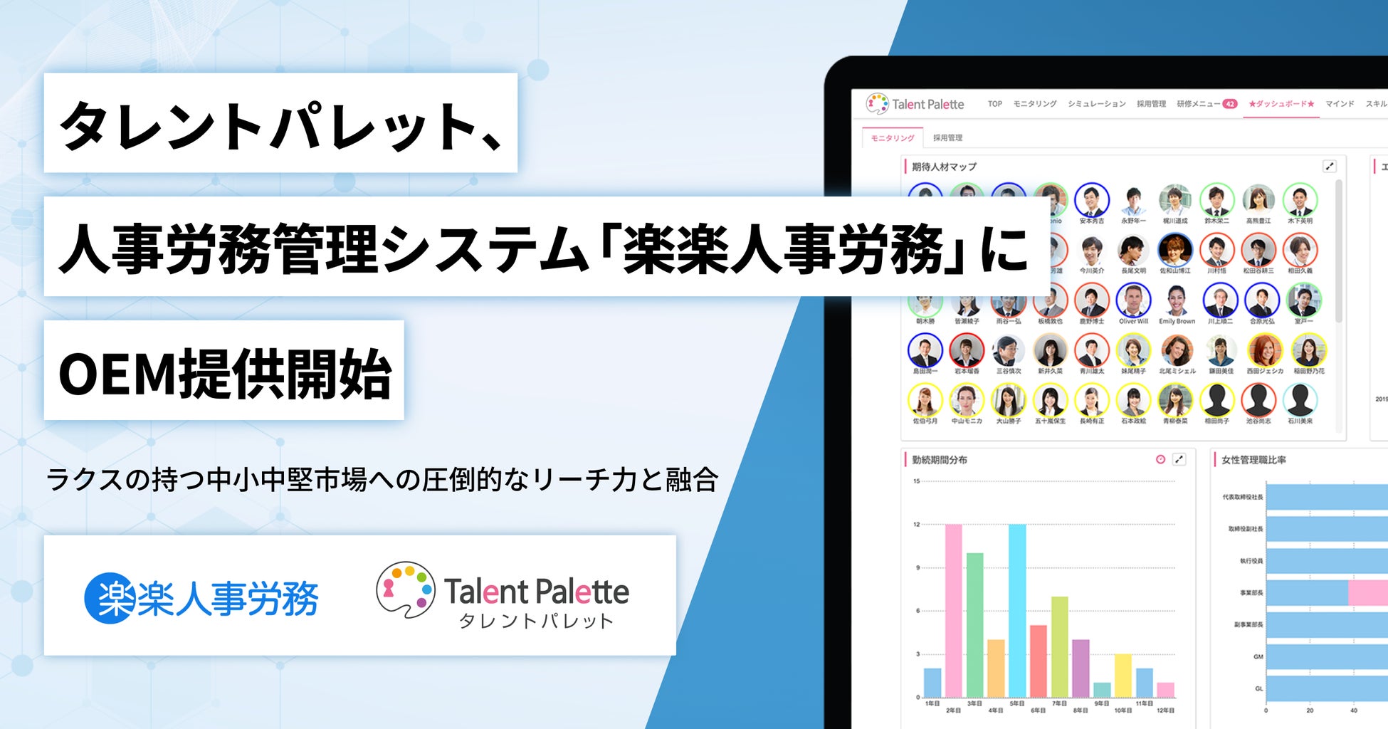 タレントパレット、人事労務管理システム 「楽楽人事労務」 にOEM提供開始