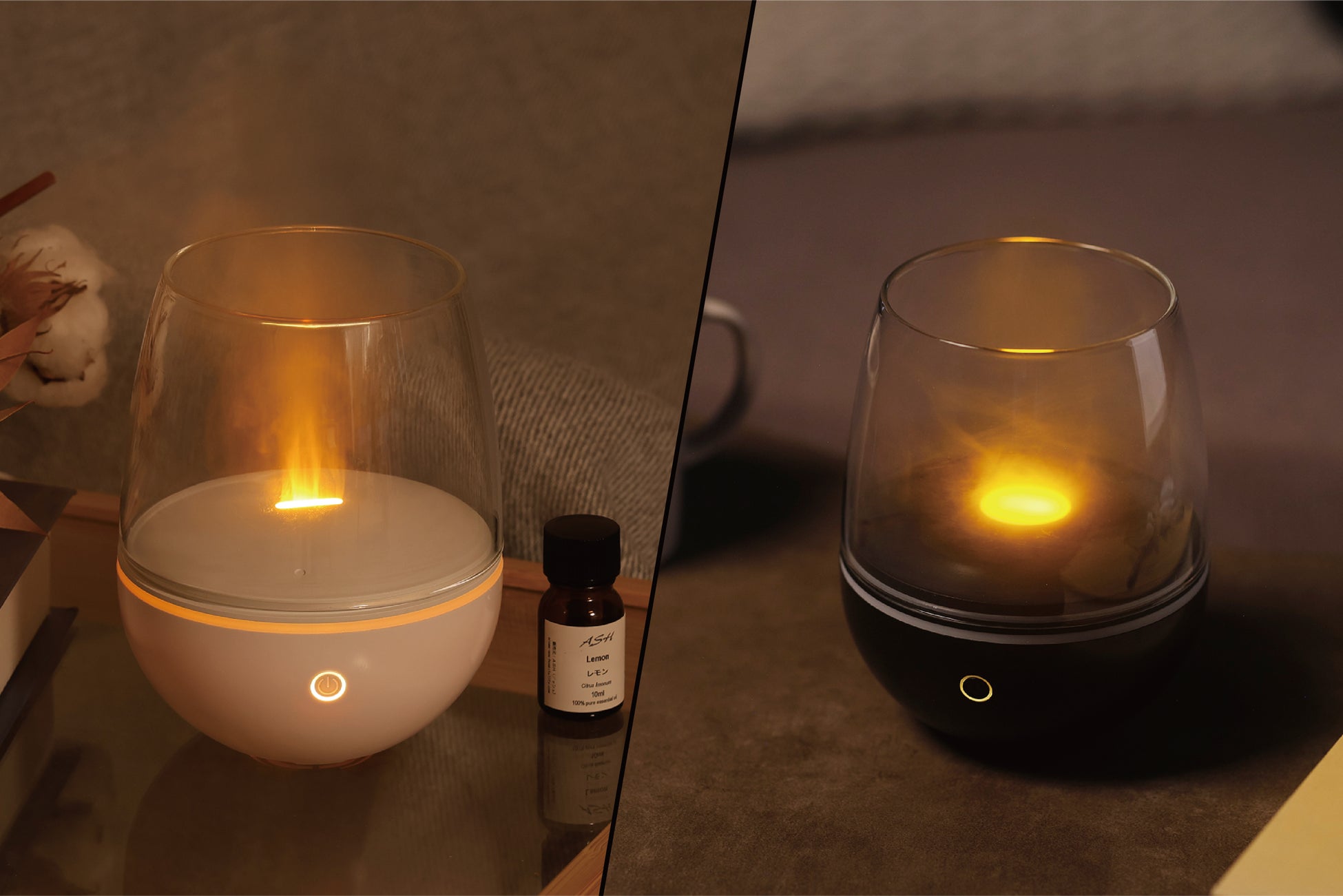 1台で2つの癒し体験。炎のゆらぎと霧の漂いが生む２種類の演出で、ムードに合わせて表情を変える「Aromist Glass（アロミスト グラス）」新発売