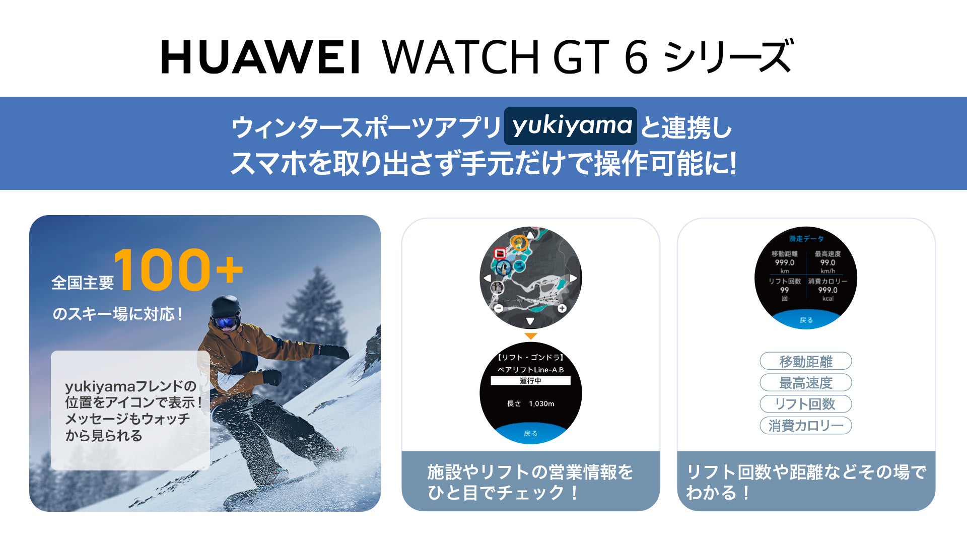この冬はスマートウォッチで完結する雪山体験を『HUAWEI WATCH GT 6シリーズ』が業界最大級アプリ「yukiyama」をスマートウォッチで初めて搭載