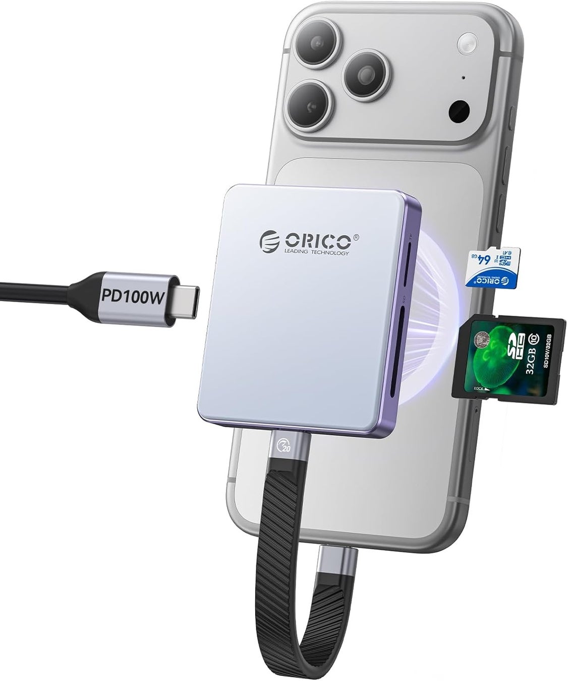 【折后价3119円】ORICO 5 in 1 磁気吸着式カードリーダー & M.2 NVMe SSDケース