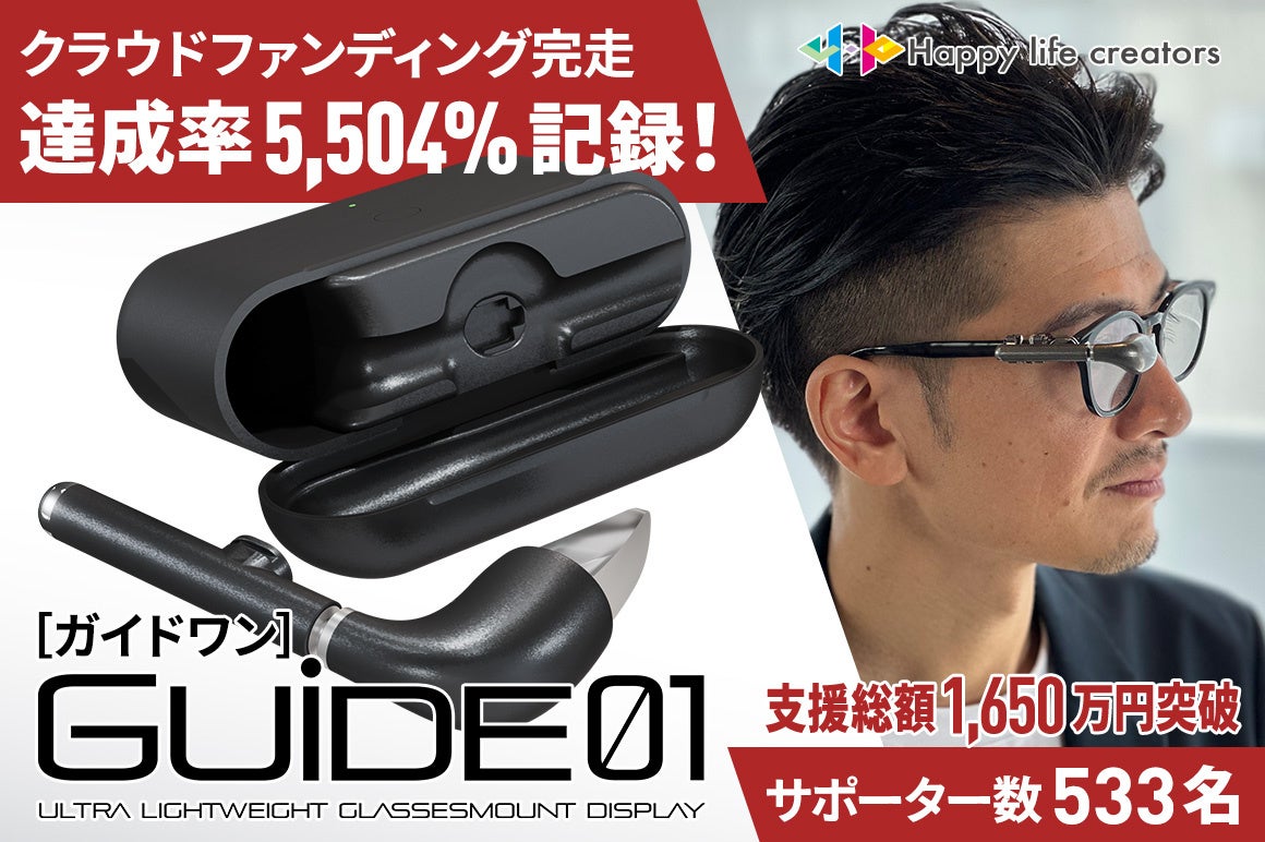 開始30分で目標達成！約10gのスマートディスプレイ「GUIDE01」が目標比5,504％、支援額1,650万円超を記録しプロジェクト完走