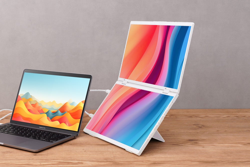 14インチ2画面を手軽に追加できるモバイルダブルディスプレイの新色『Mac/Windows両対応 上下2画面拡張ポータブルモニター（ホワイト）』を発売