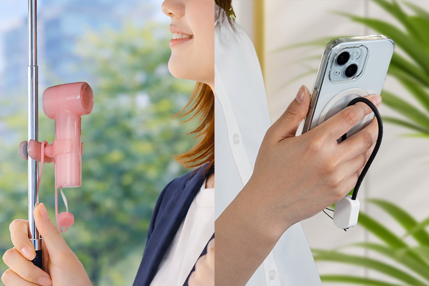 日傘にも取り付けられる大風量ジェットハンディファン＆充電ケーブルにもなるフィンガーストラップを発売