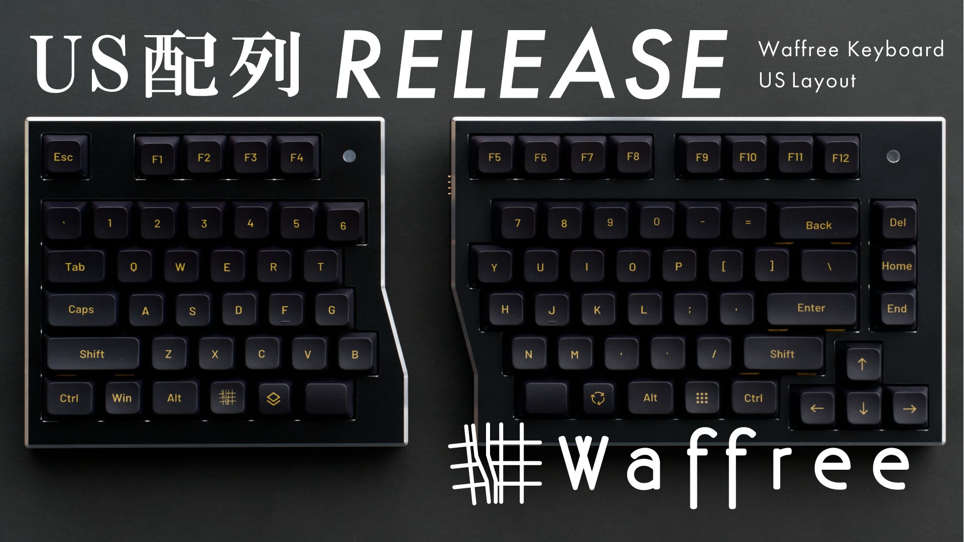 完全ワイヤレス分割キーボード「Waffree」、US配列モデルを発売
