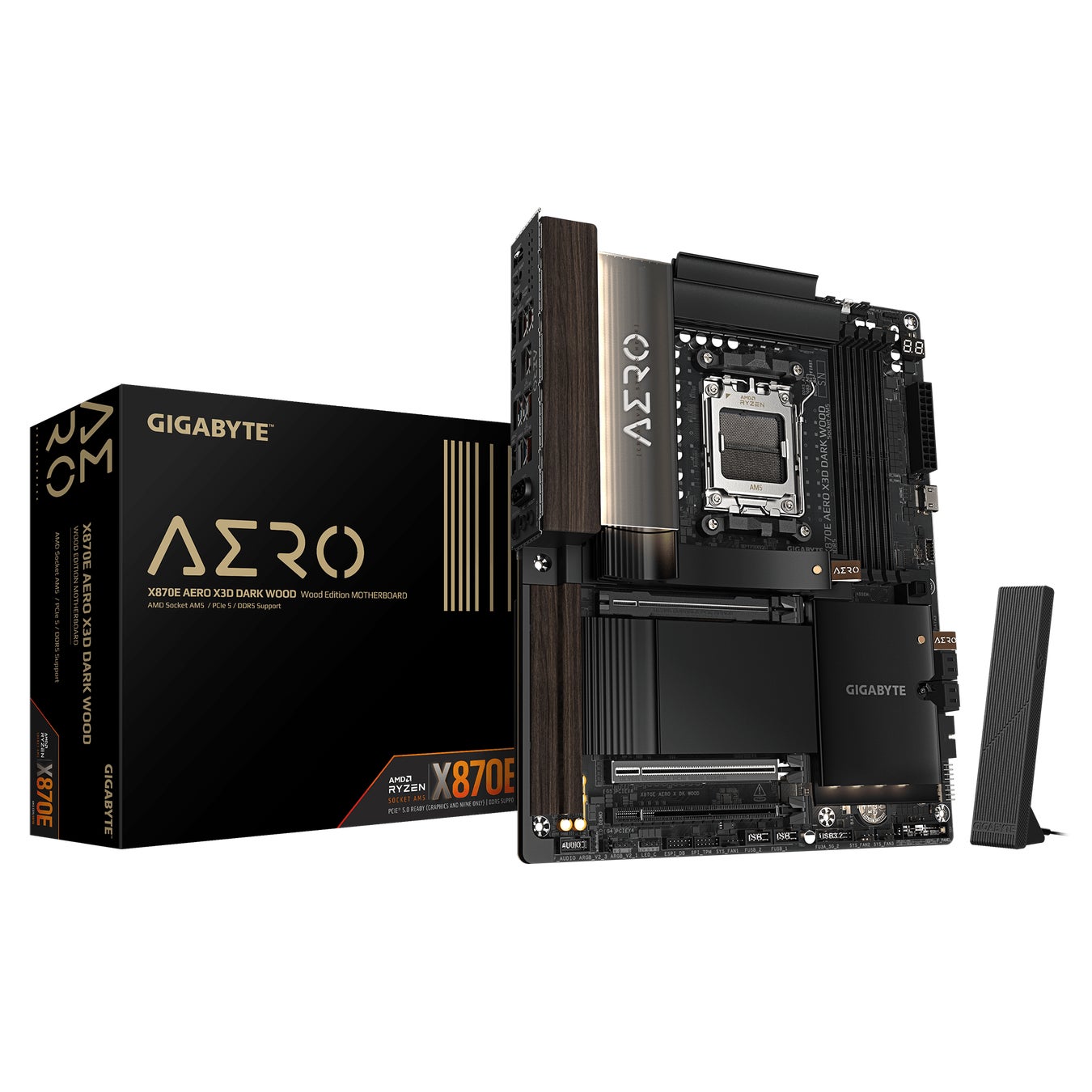 GIGABYTEより、AMD X870E チップセット搭載木目調上位 ATX マザーボード「X870E AERO X3D DARK WOOD」発売