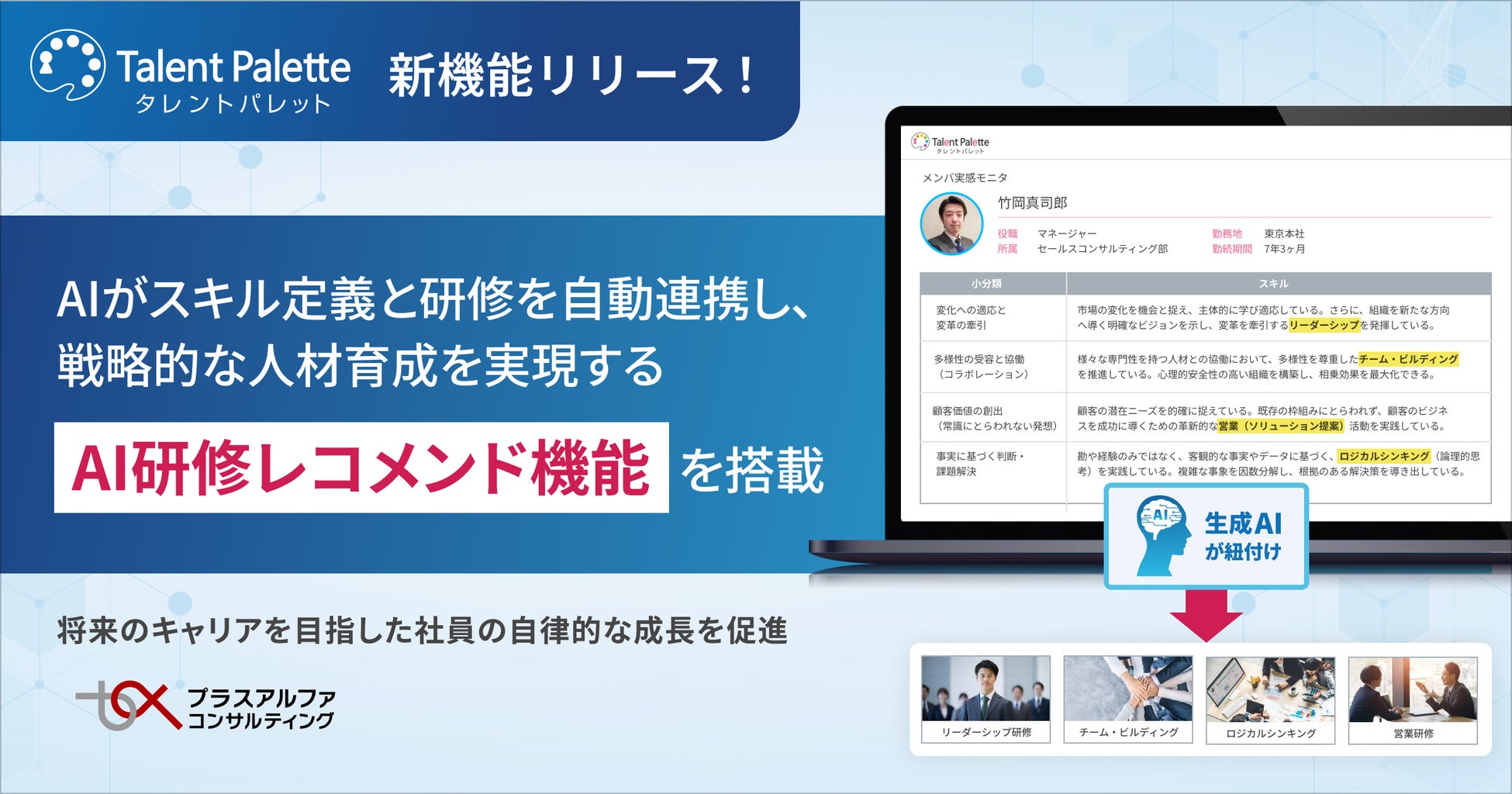 タレントパレット、生成AIがスキルマップと研修を自動連携し、戦略的な人材育成を実現する 「AI研修レコメンド」 機能の提供開始