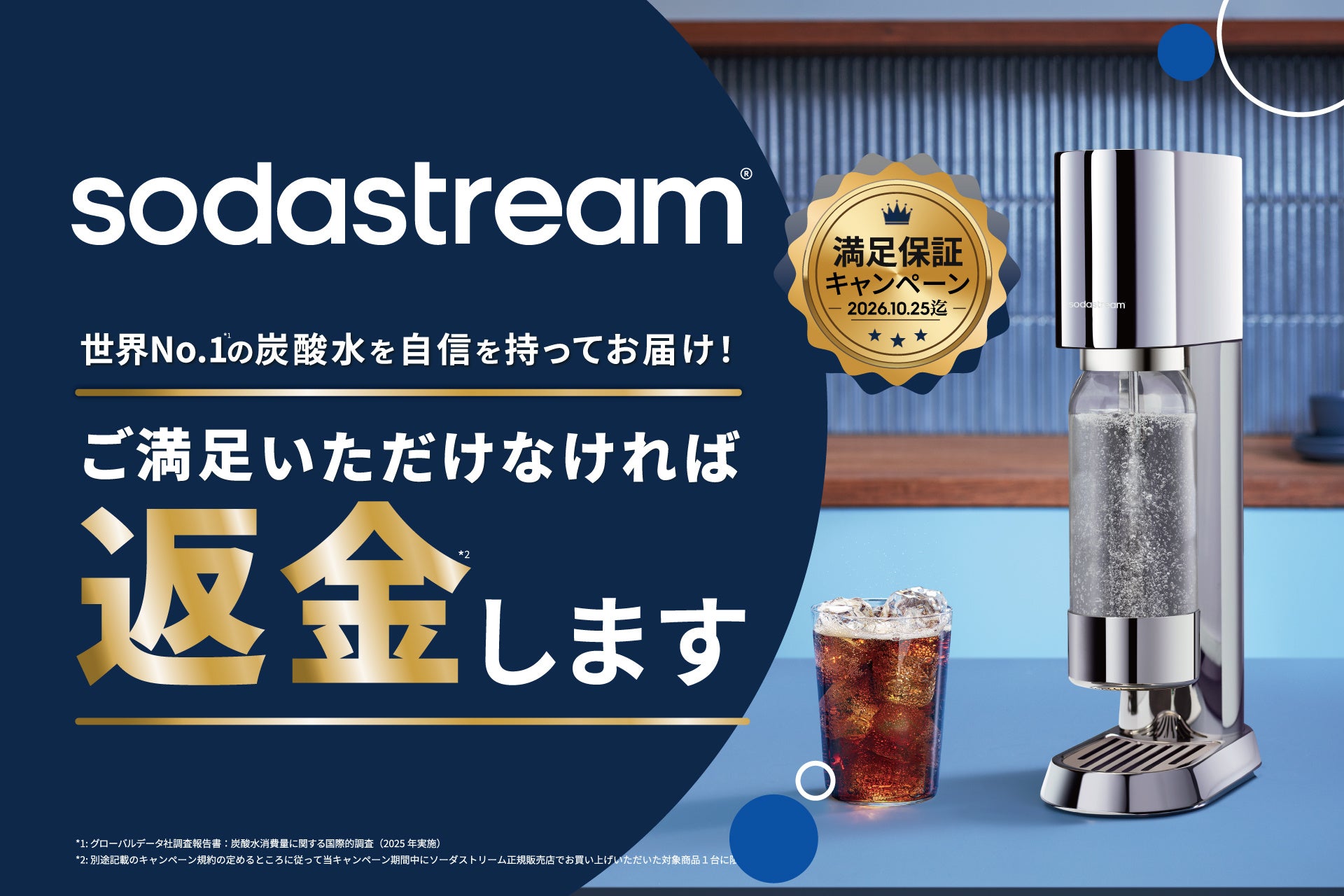 世界No.1 炭酸水ブランドのできたて炭酸水を、簡単5秒で楽しめる！自信があるから、ご満足いただけなければ全額返金保証　ソーダストリーム「満足保証キャンペーン」開始のお知らせ