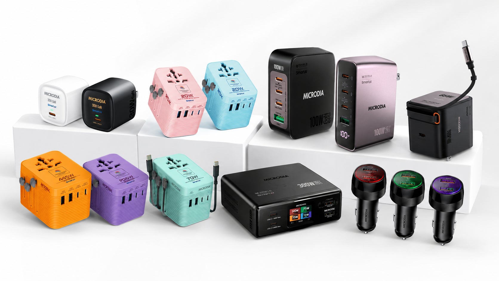 MICRODIA、GaN Pro充電器カテゴリの国内取扱いを開始。30W小型充電器から300Wデスクトップ充電器、160W車載充電器まで提案開始