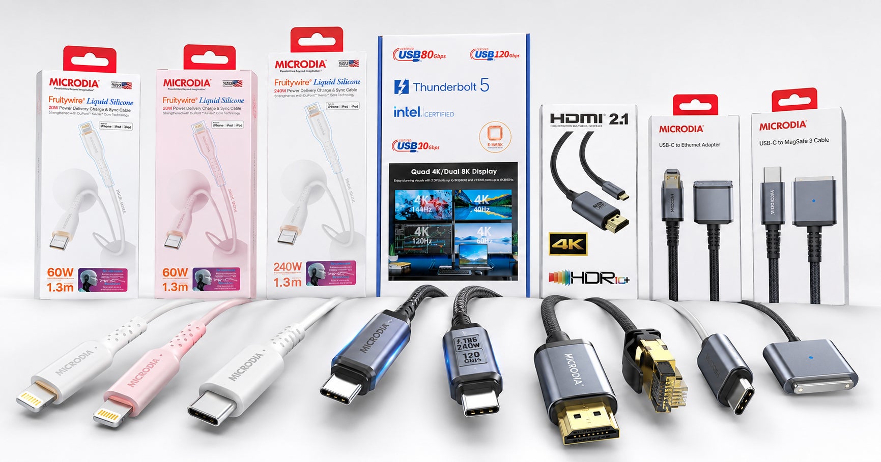 USB-C時代の高性能ケーブル需要に対応。MICRODIA、MFi認証・Thunderbolt 5・8K/16K映像出力対応ケーブルの国内取扱いを開始