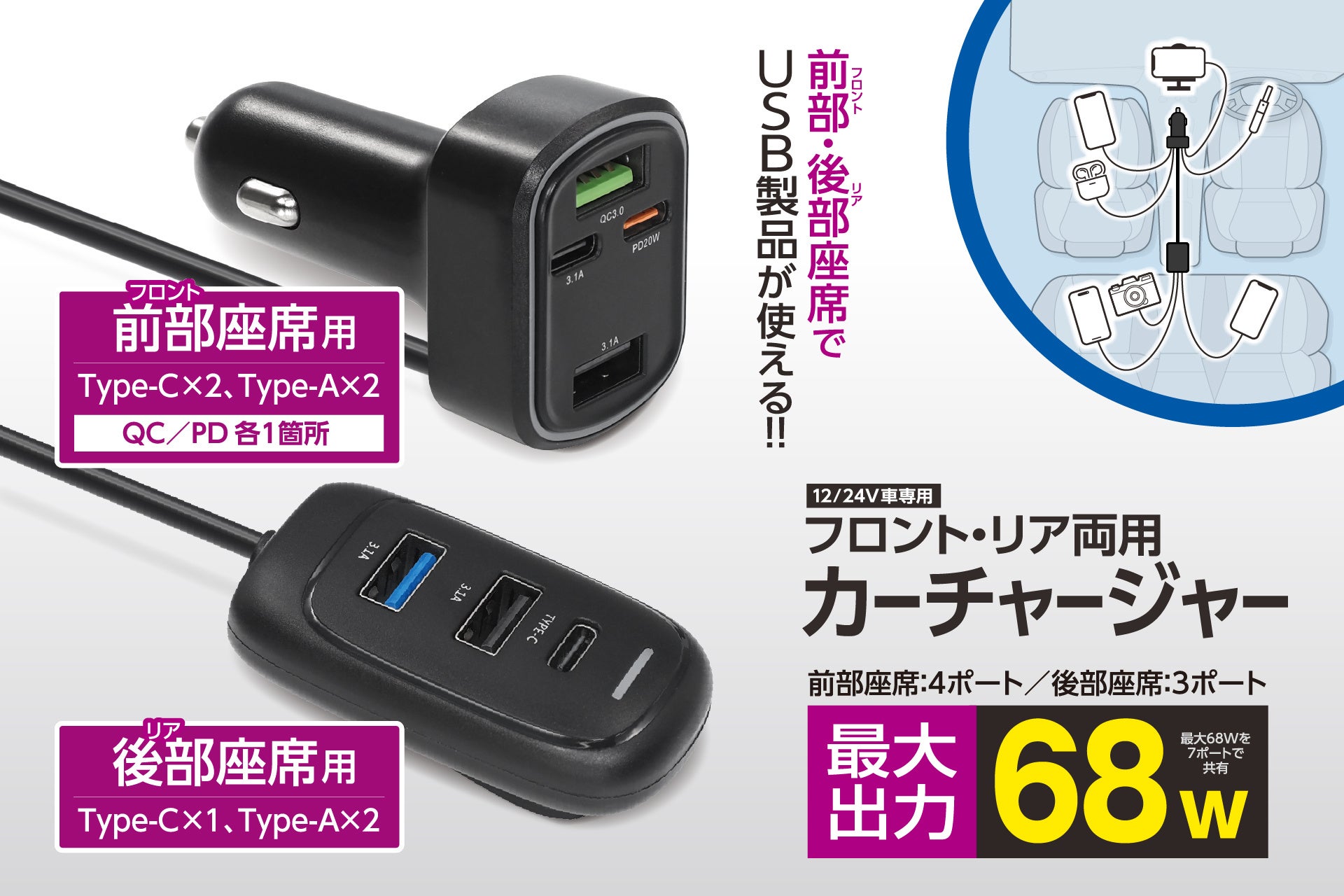 カー用品ヲタク必見！シガーソケット1本で車内に給電システム構築。ポート不足知らずの「カーチャージャー」が6月新発売