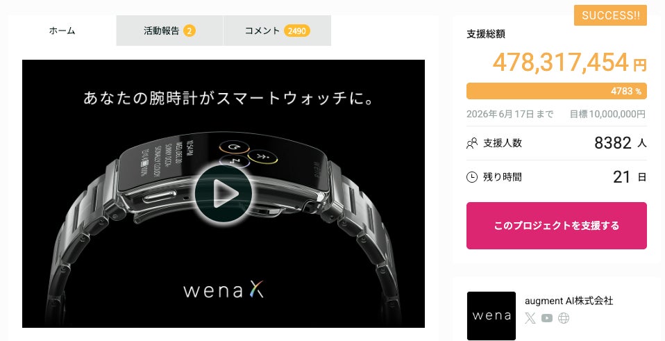 日本発・世界最小スマートウォッチ「wena X」、GREEN FUNDINGで支援金額4.7億円突破。国内クラウドファンディングにおいてスタートアップ史上最高額を更新