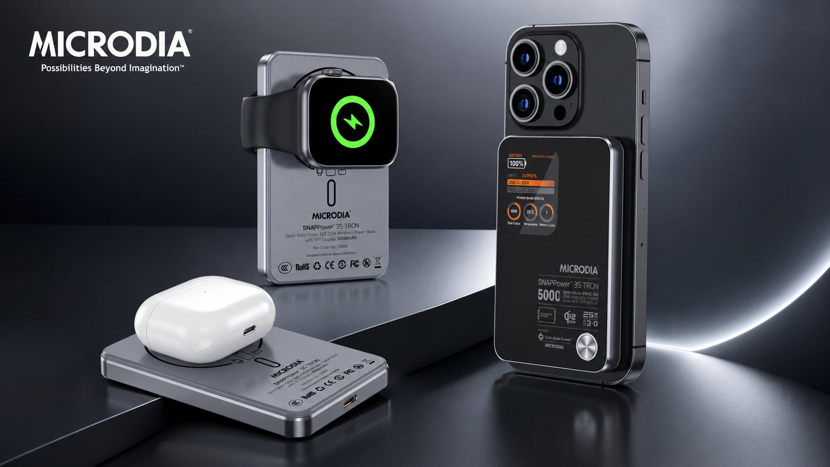 MICRODIA、Apple Watch・AirPodsも同時充電できる準固体電池モバイルバッテリー「SNAPPower 3S TRON」を国内提案開始