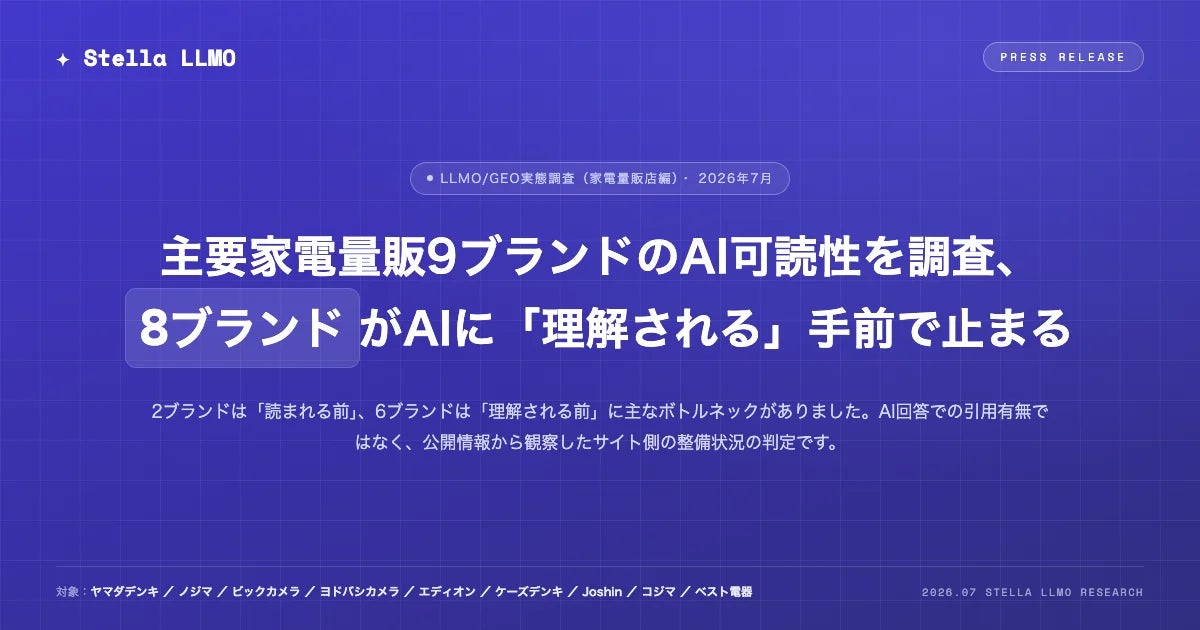 主要家電量販9ブランドのAI可読性を調査、8ブランドがAIに「理解される」手前で止まる