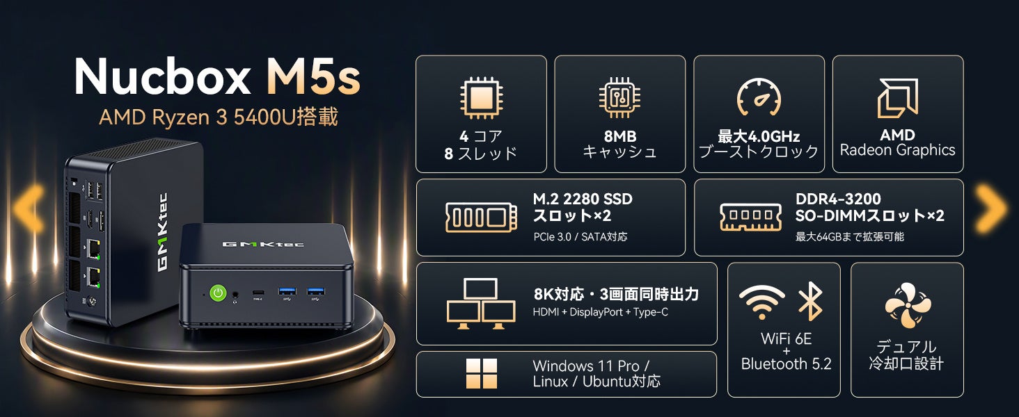 GMKtec、AMD Ryzen 3 5400U搭載ミニPC「M5S」を発売。省電力と拡張性を両立した新たなスタンダード