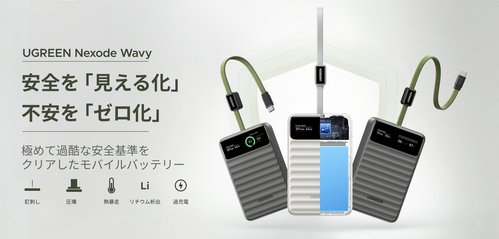【UGREEN】世界で最も過酷な安全試験をクリアした「Dymondcell™」搭載モバイルバッテリー新発売