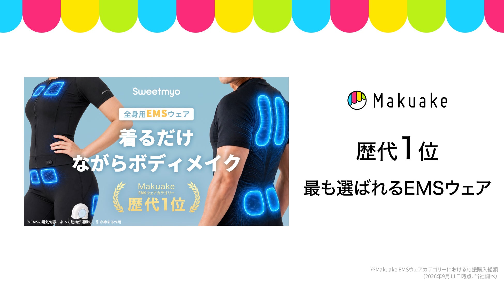 【歴代一位】応援購入総額4,100万円突破、「Sweetmyo」が「Makuake」のEMSウェアカテゴリーで歴�代一位の記録を樹立